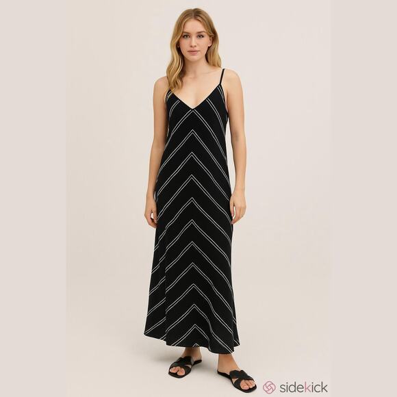 Loft Black & White Horizontal Stripe Sleeveless Long Midi Dress Women Sz XS - Picture 1 of 9
